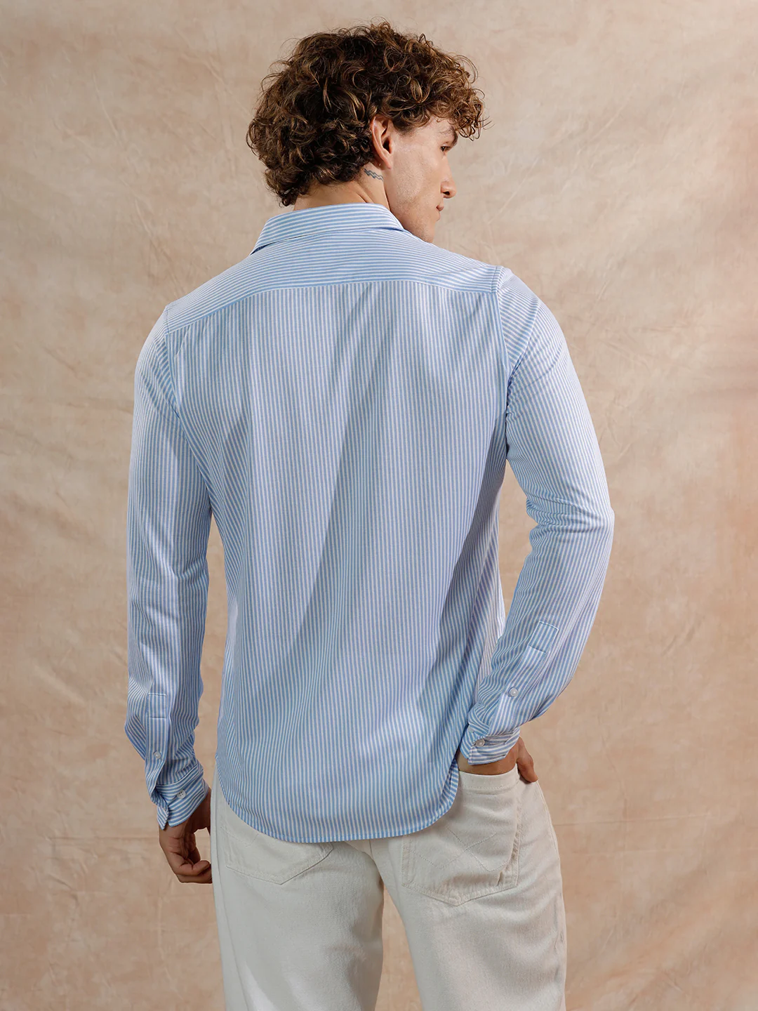 Solid Stretch Slim Fit Shirt | Blue - Image 3