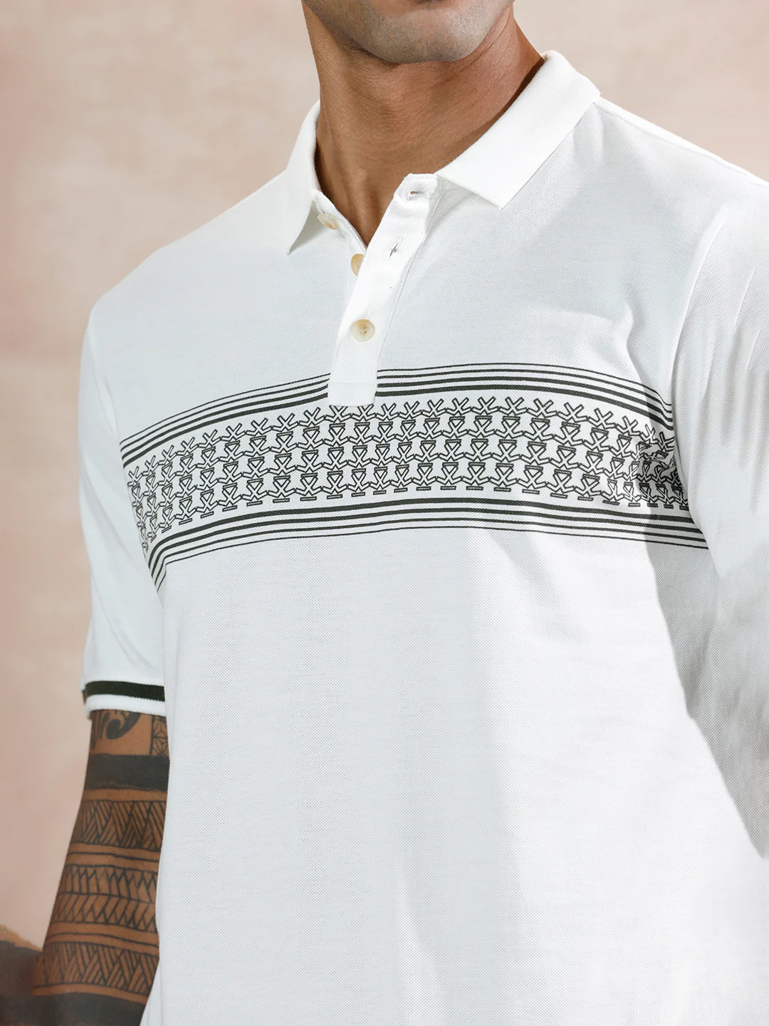 Striped Logo Printed Polo T-Shirt |White - Image 5