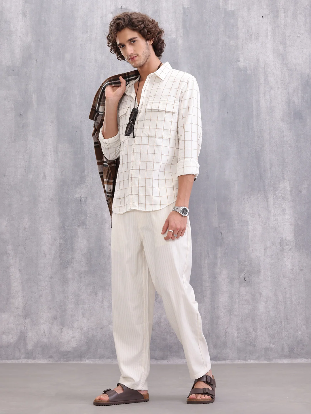Striped Loose Fit Trousers | White - Image 2