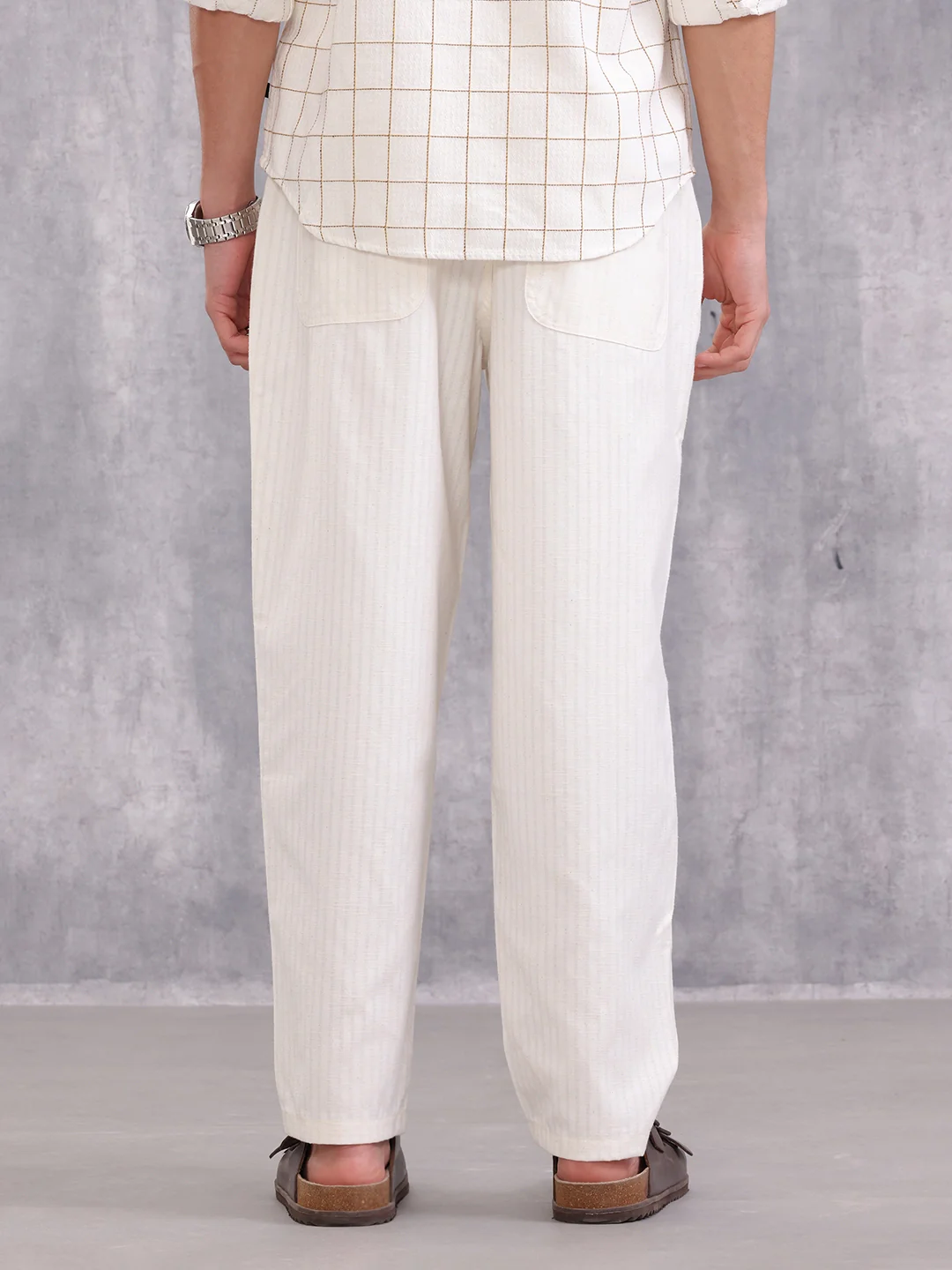 Striped Loose Fit Trousers | White - Image 3
