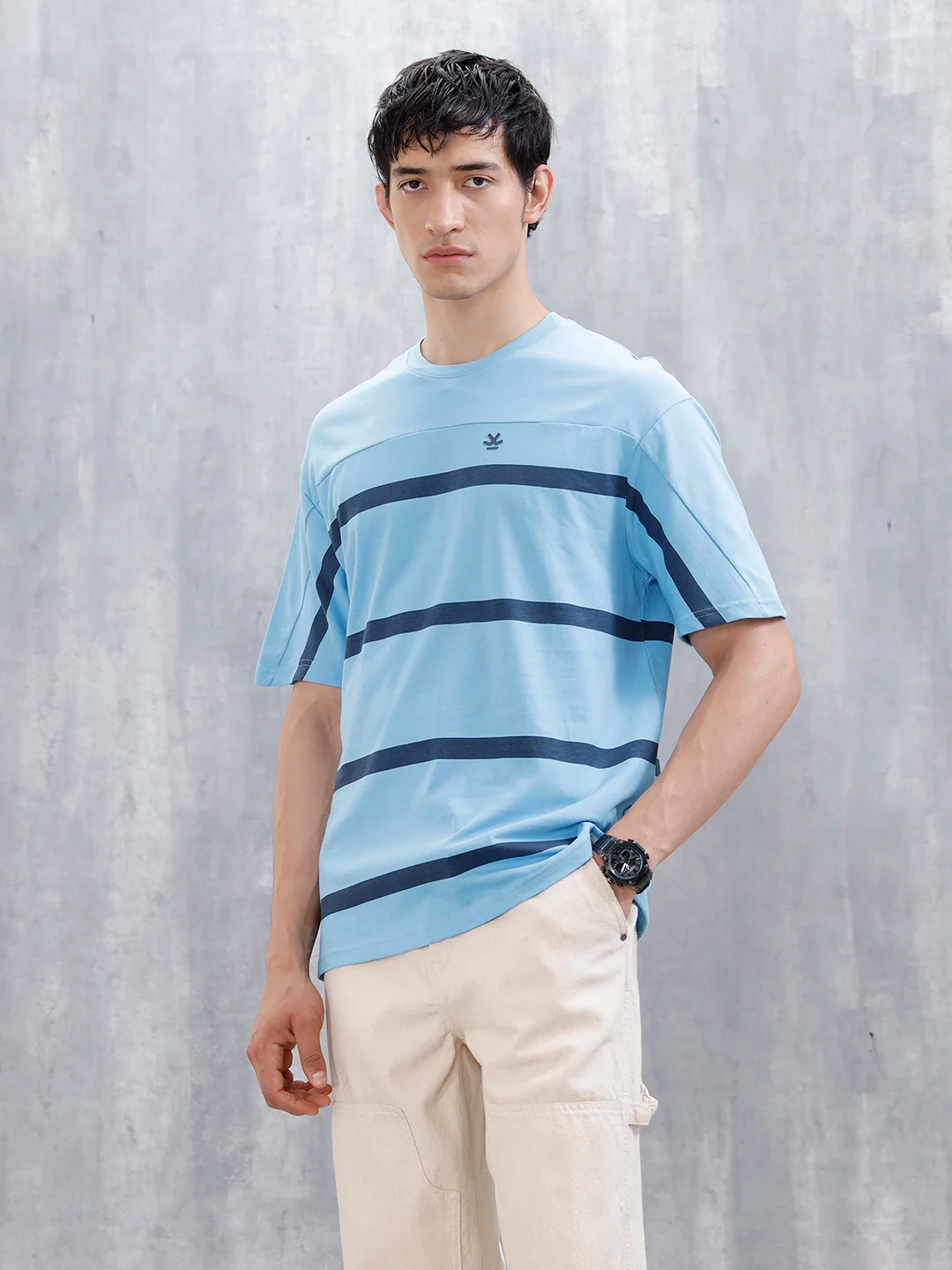 Striped Men's Casual Oversized Fit T-Shirt | Blue - Image 4