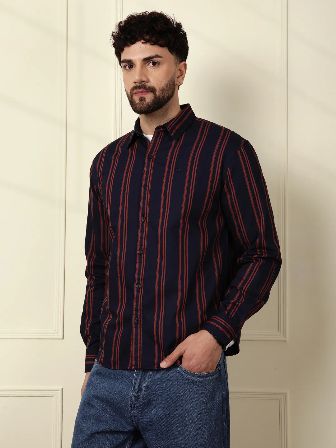 Sharp Striped Comfort Fit Shirt | Navy Blue - Image 4