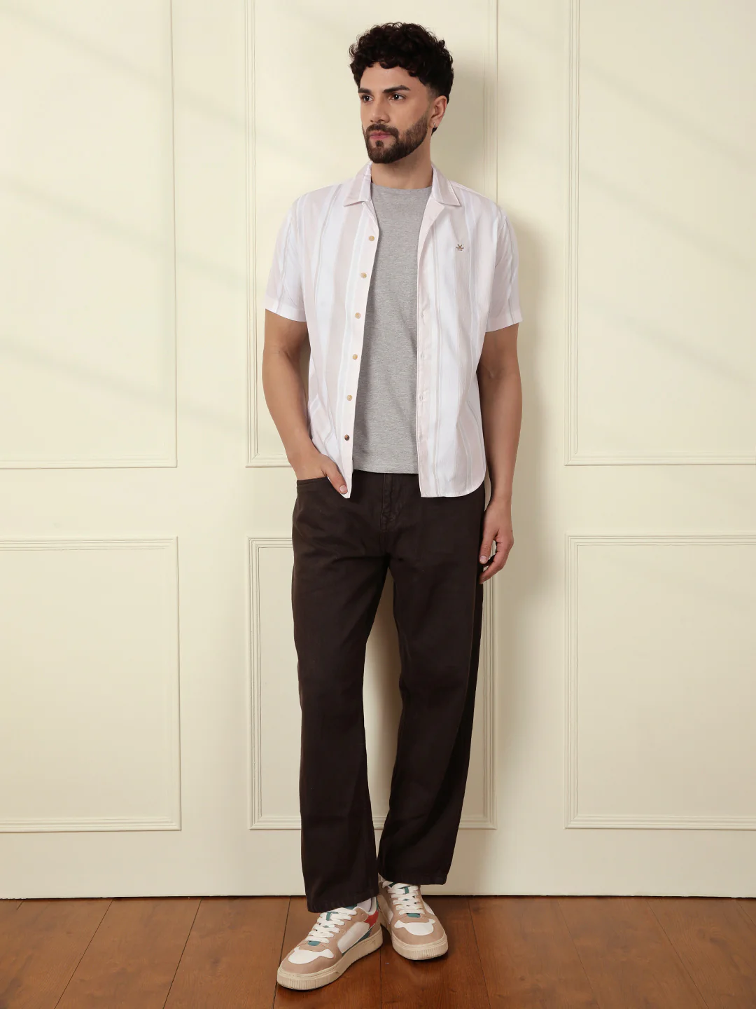 Printed Stripes Seersucker Shirt | Off White - Image 2