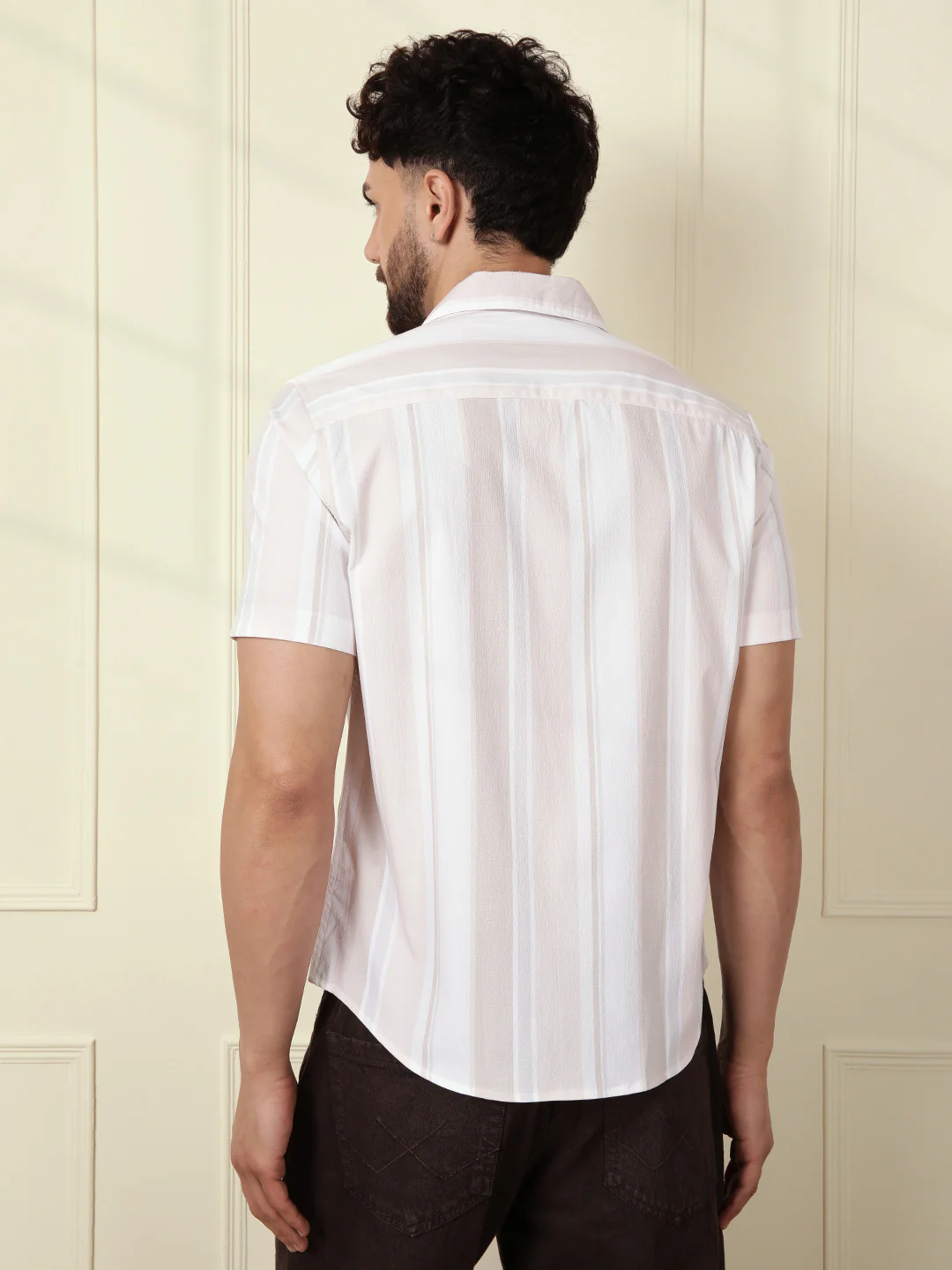 Printed Stripes Seersucker Shirt | Off White - Image 3