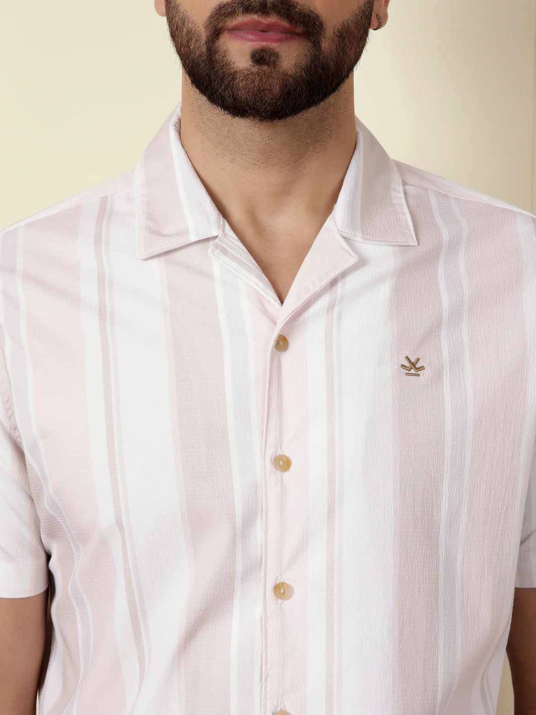 Printed Stripes Seersucker Shirt | Off White - Image 5