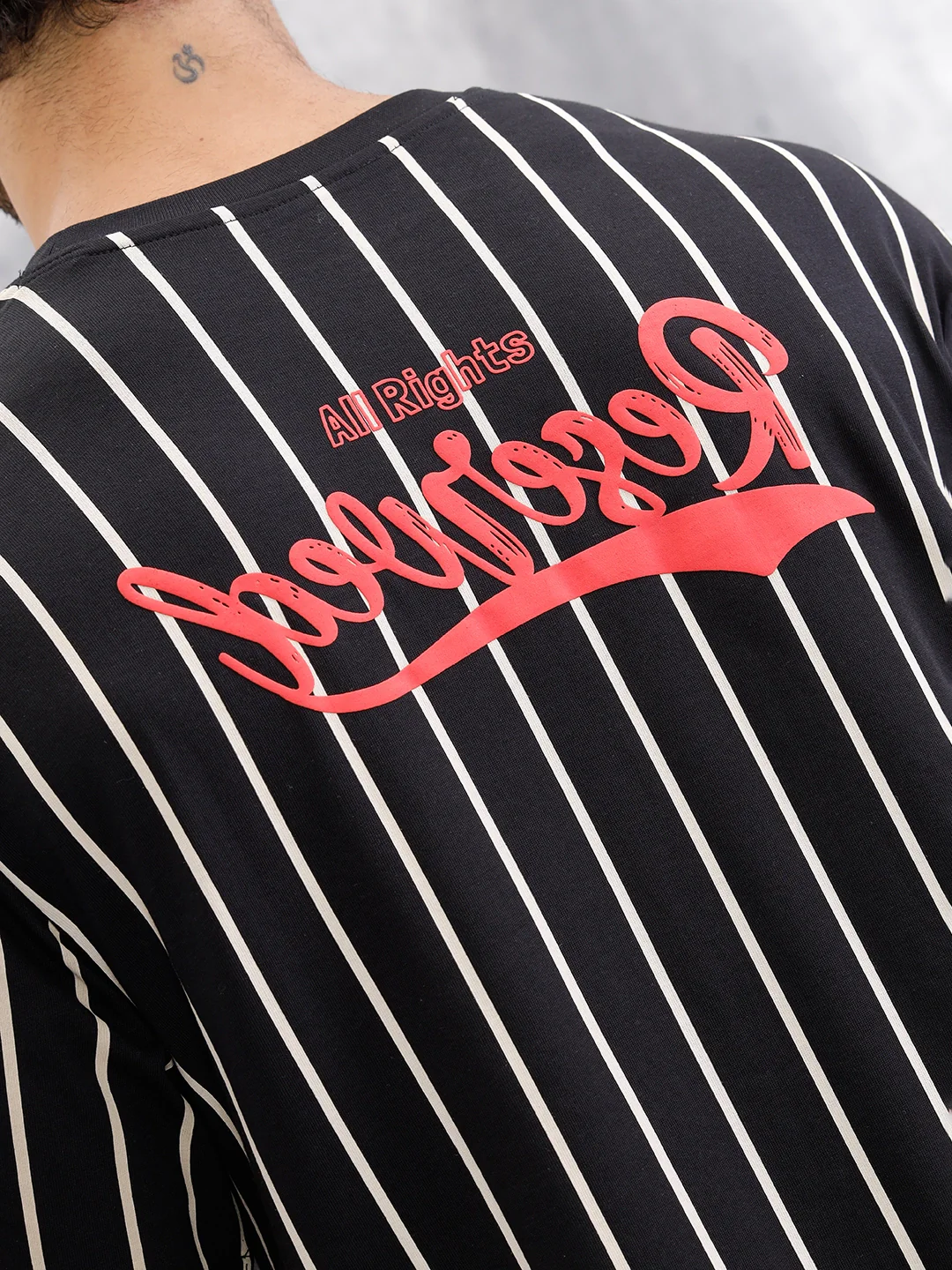 Striped Oversized Fit T-shirt With Puff Print | Black - Image 10