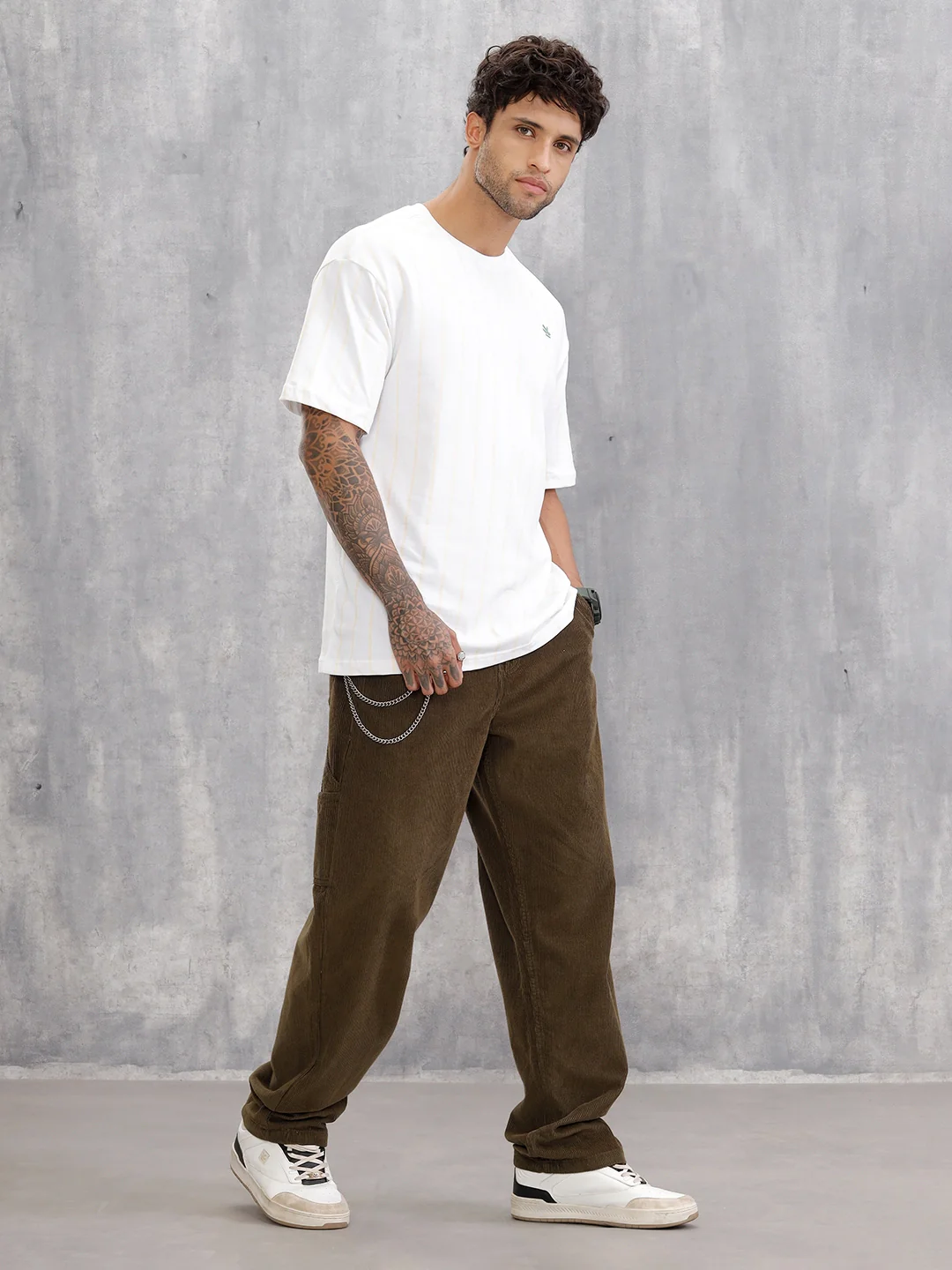 Striped Oversized Fit T-shirt With Puff Print | White - Image 2
