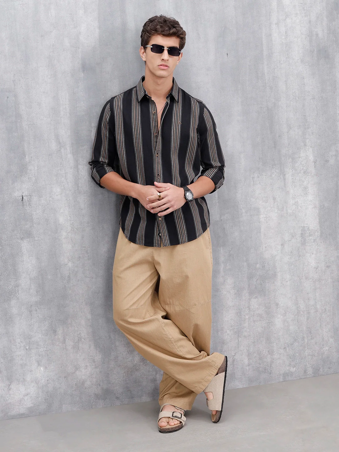 Striped Pattern Casual Shirt For Men |Black - Image 2