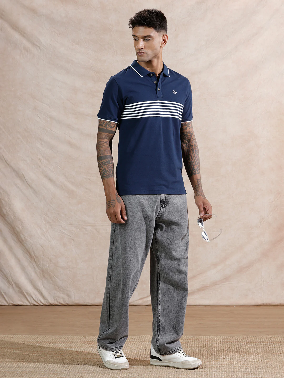 Striped Polo Tshirt  | Navy Blue - Image 2