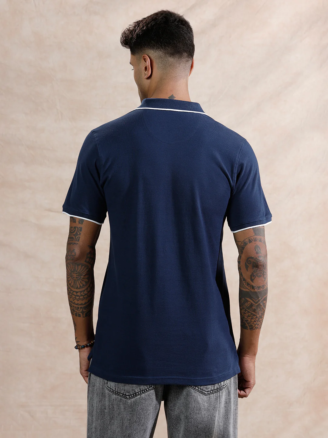 Striped Polo Tshirt  | Navy Blue - Image 3