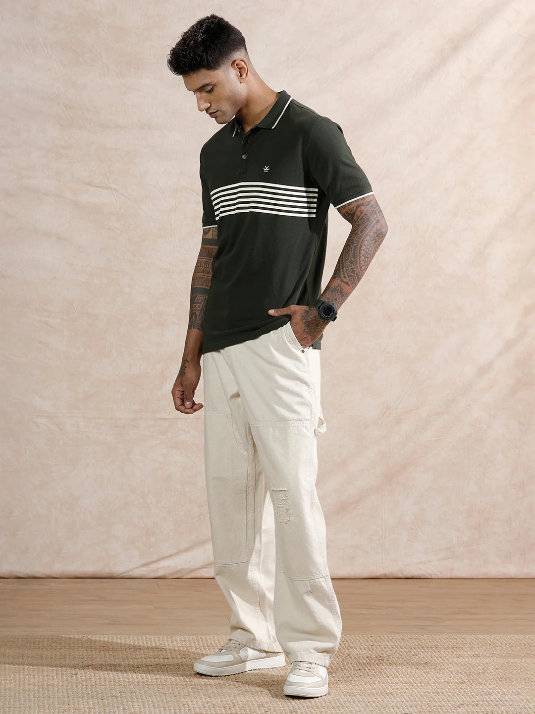 Striped Polo Tshirt | Olive - Image 2