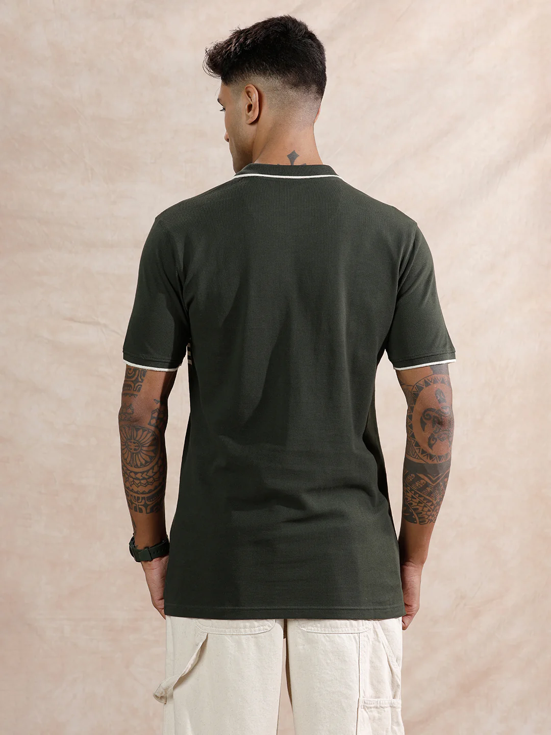 Striped Polo Tshirt | Olive - Image 3