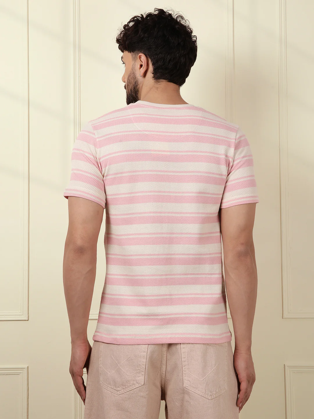 Casual Slim Fit Striped T-Shirt | Pink - Image 3