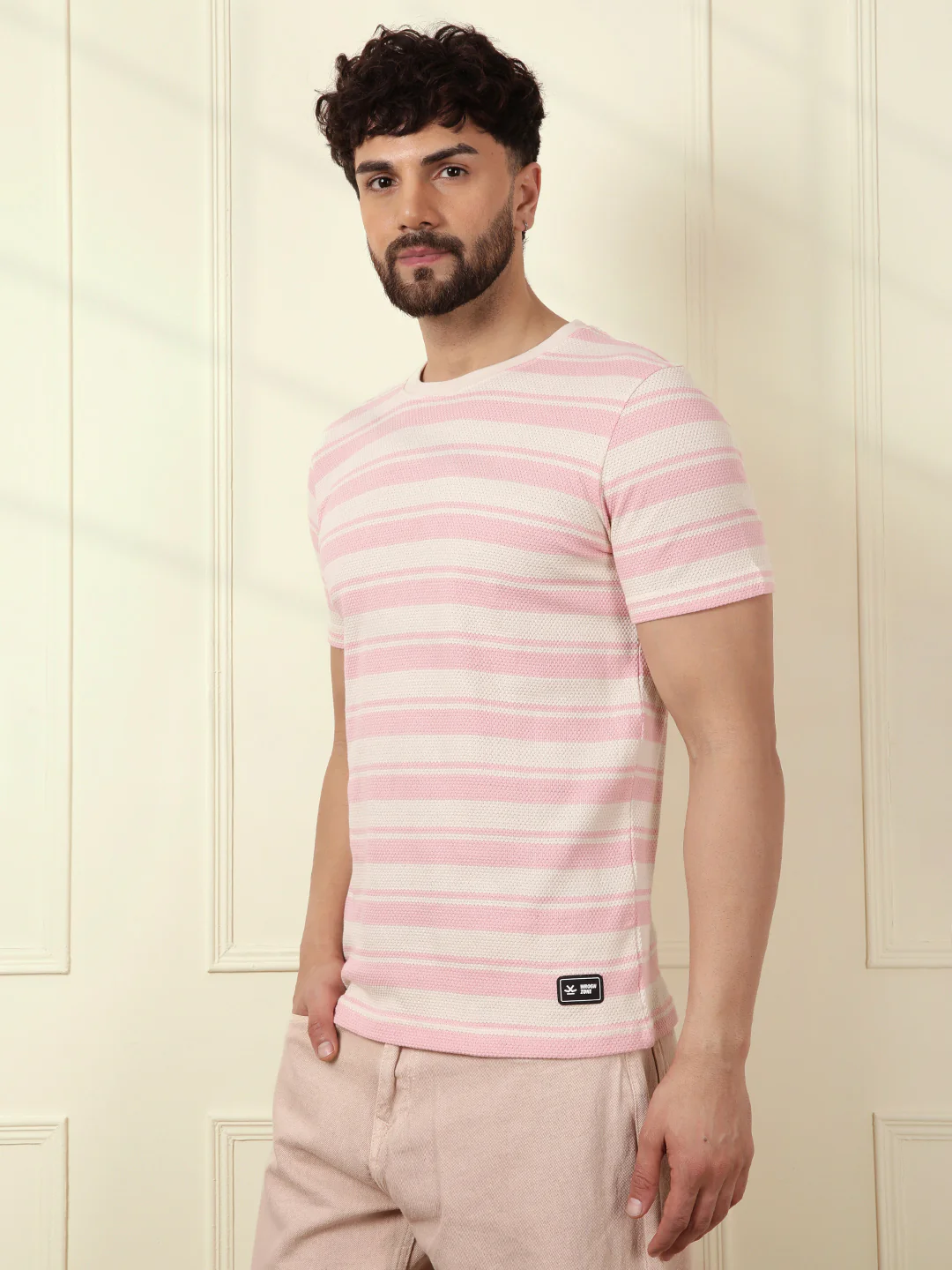 Casual Slim Fit Striped T-Shirt | Pink - Image 4