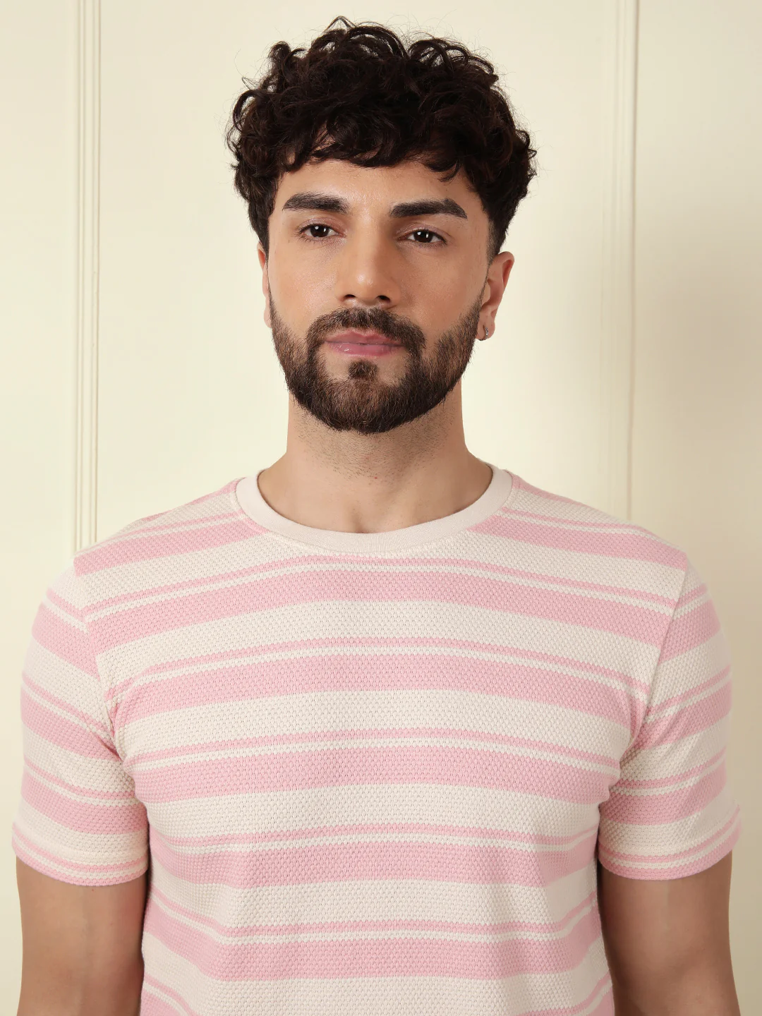 Casual Slim Fit Striped T-Shirt | Pink - Image 5
