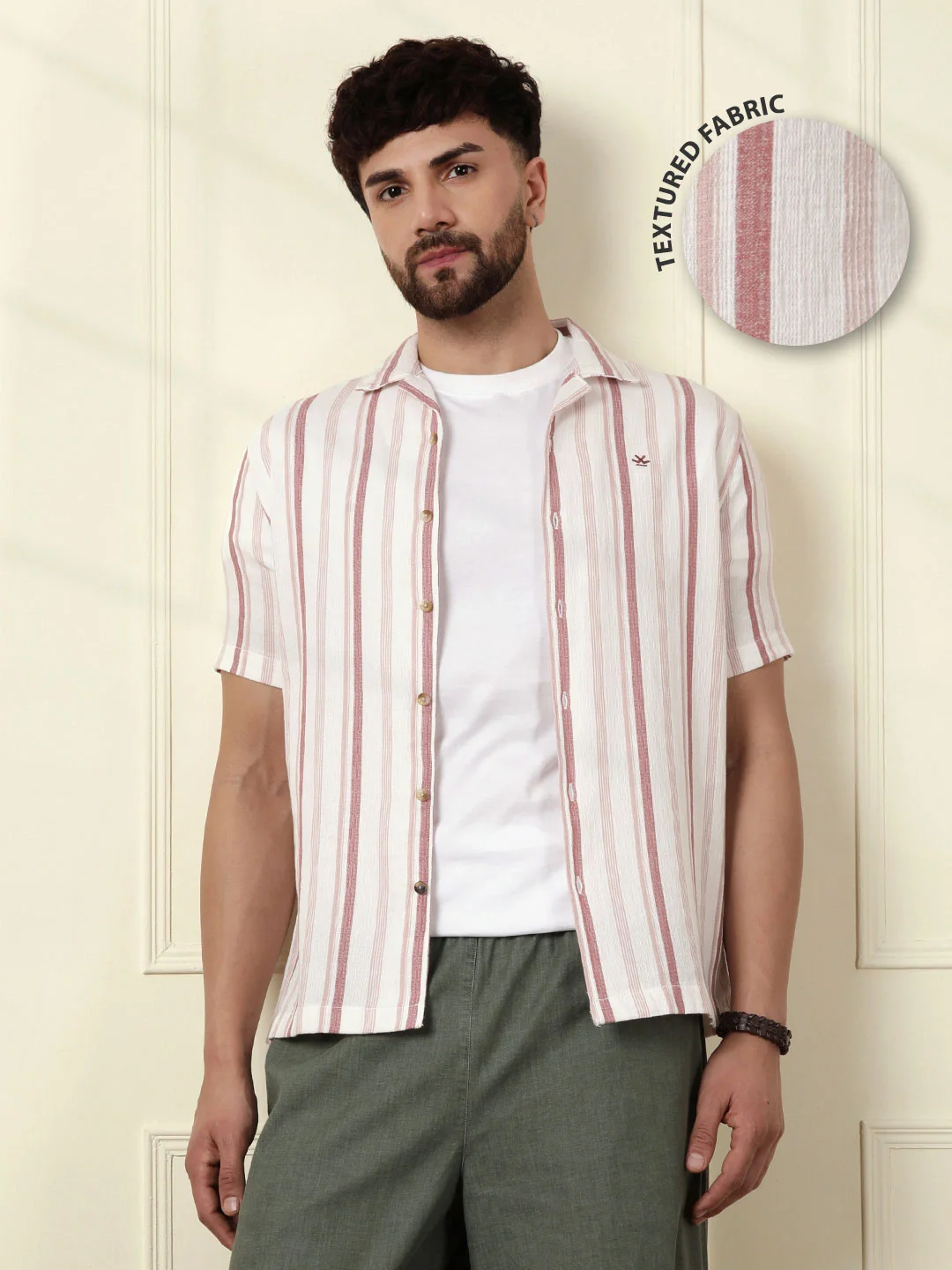 Casual Textured Short Sleeve Shirt | Pink - Image 2