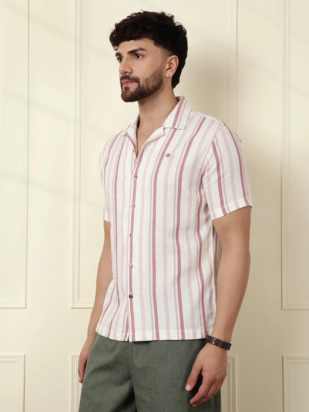 Casual Textured Short Sleeve Shirt | Pink - Image 5