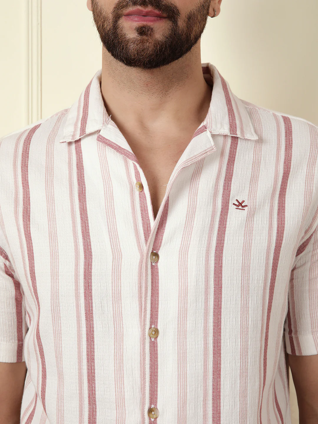 Casual Textured Short Sleeve Shirt | Pink - Image 6