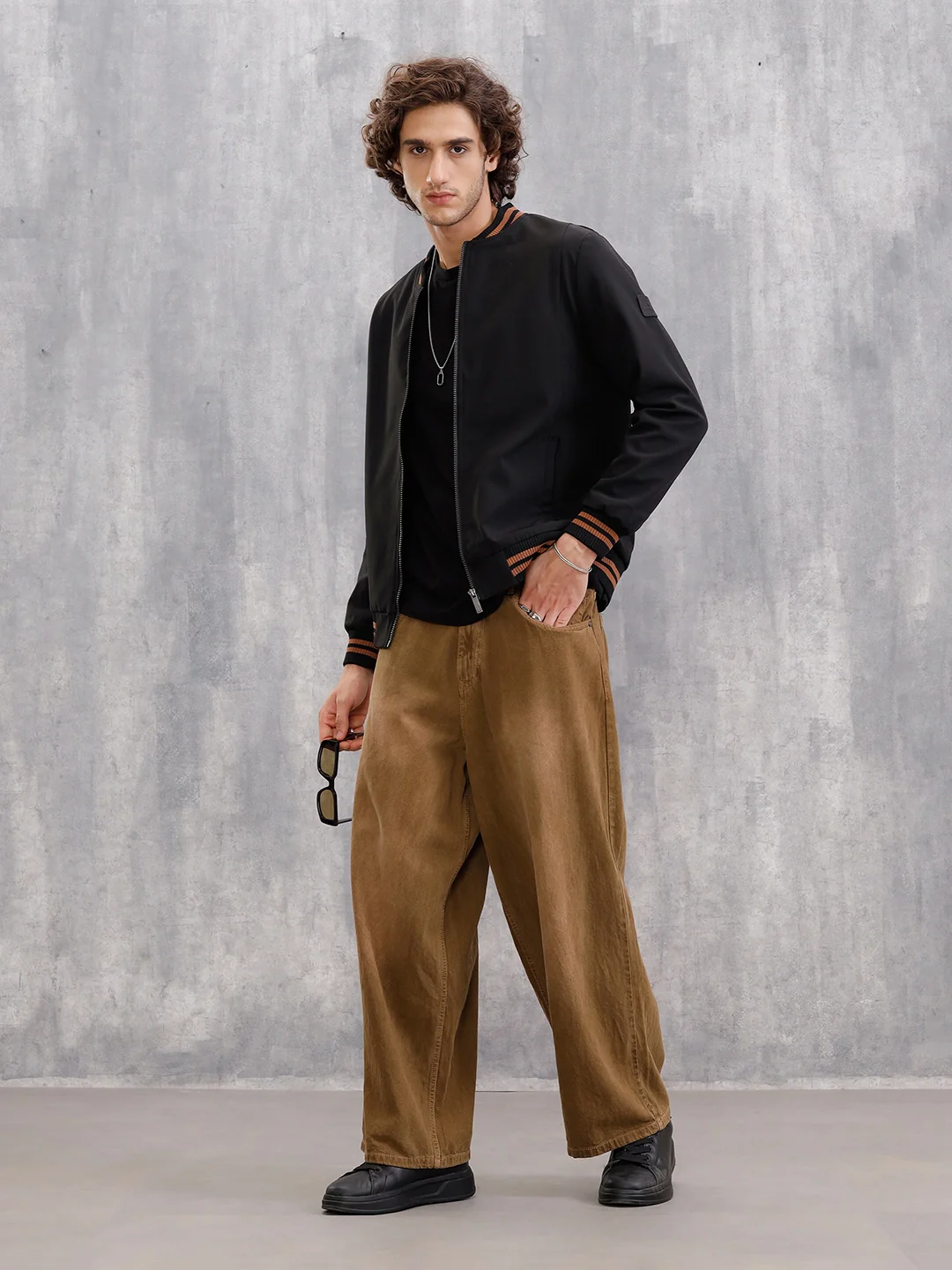 Striped Rib Slim Fit Bomber Jacket  |  Black - Image 2