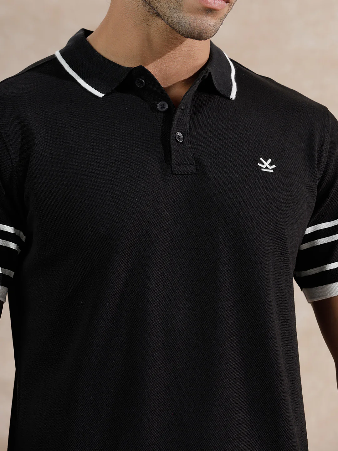 Striped Sleeve Polo T-Shirt | Black - Image 5