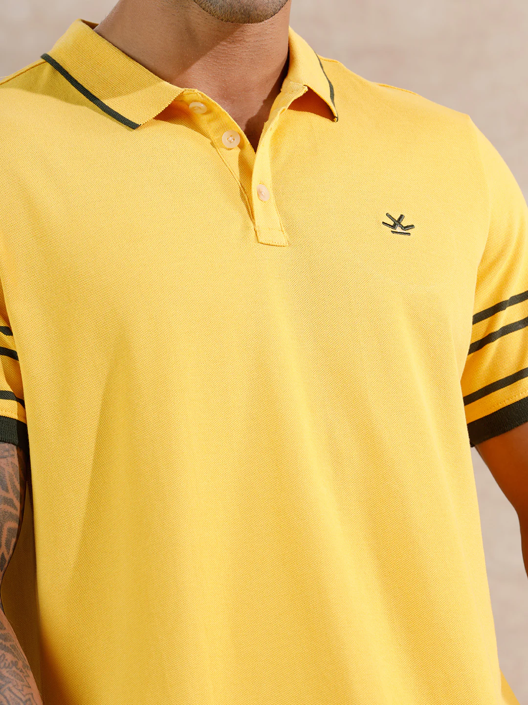 Striped Sleeve Polo T-Shirt | Yellow - Image 5