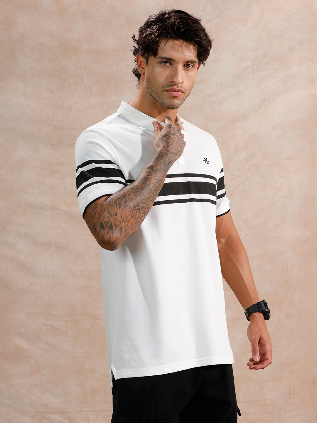 Striped Slim Fit Polo T-Shirt | White - Image 4