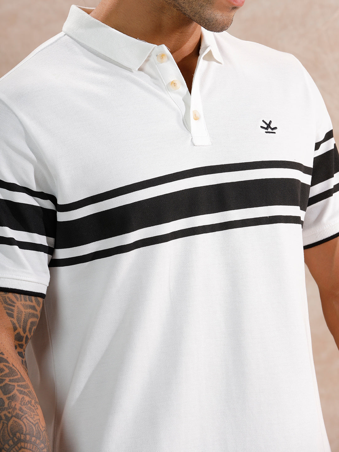 Striped Slim Fit Polo T-Shirt | White - Image 5