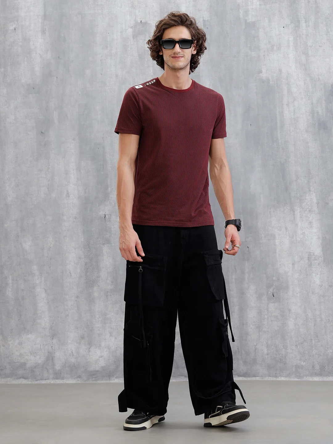 Striped Slim Fit T-Shirt | Maroon - Image 2