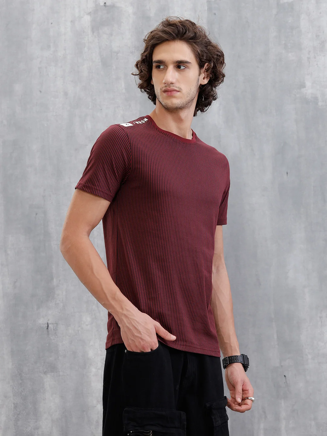 Striped Slim Fit T-Shirt | Maroon - Image 4