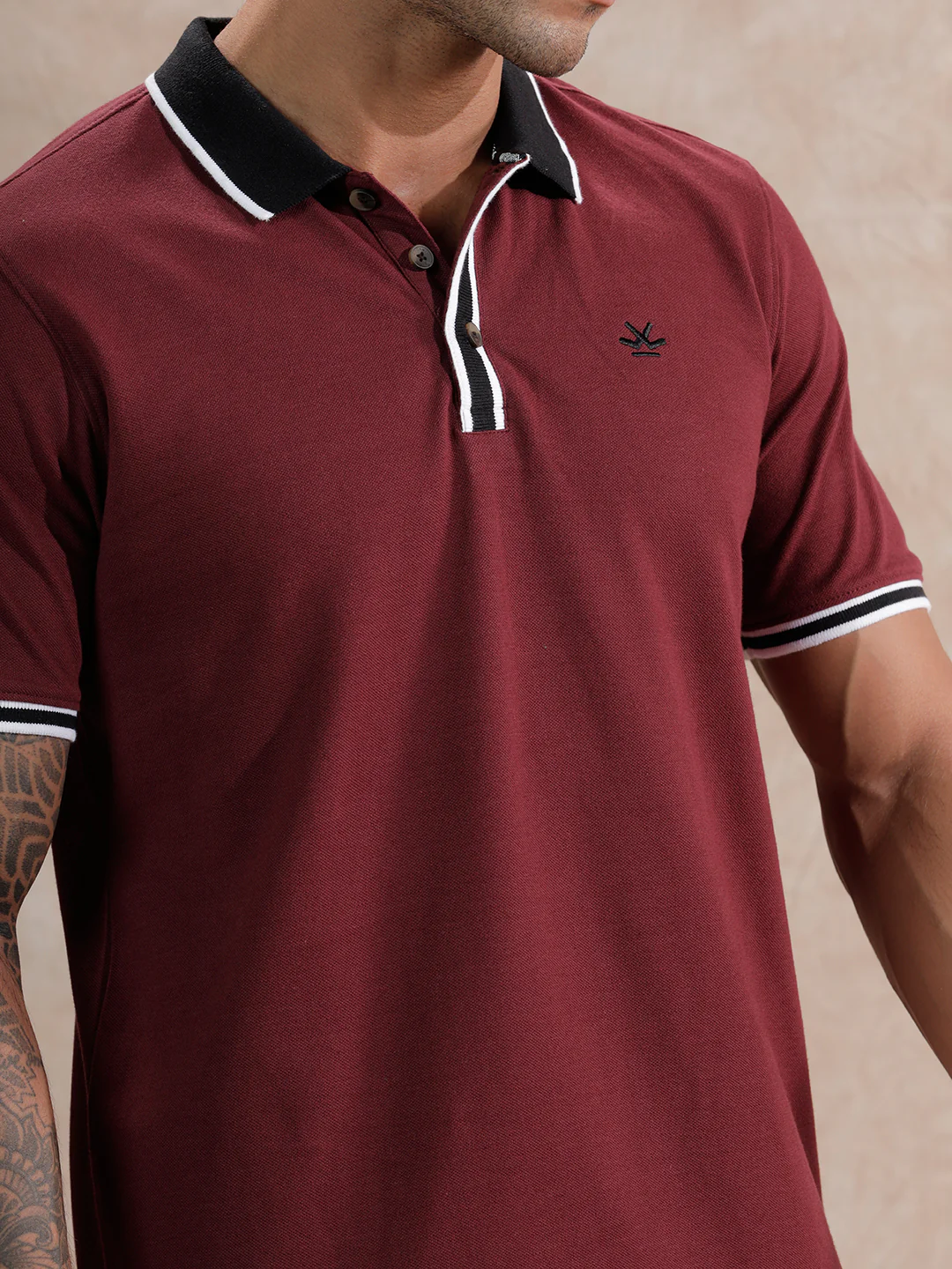 Stripped Collar Slim Fit Polo T-Shirt | Maroon - Image 5