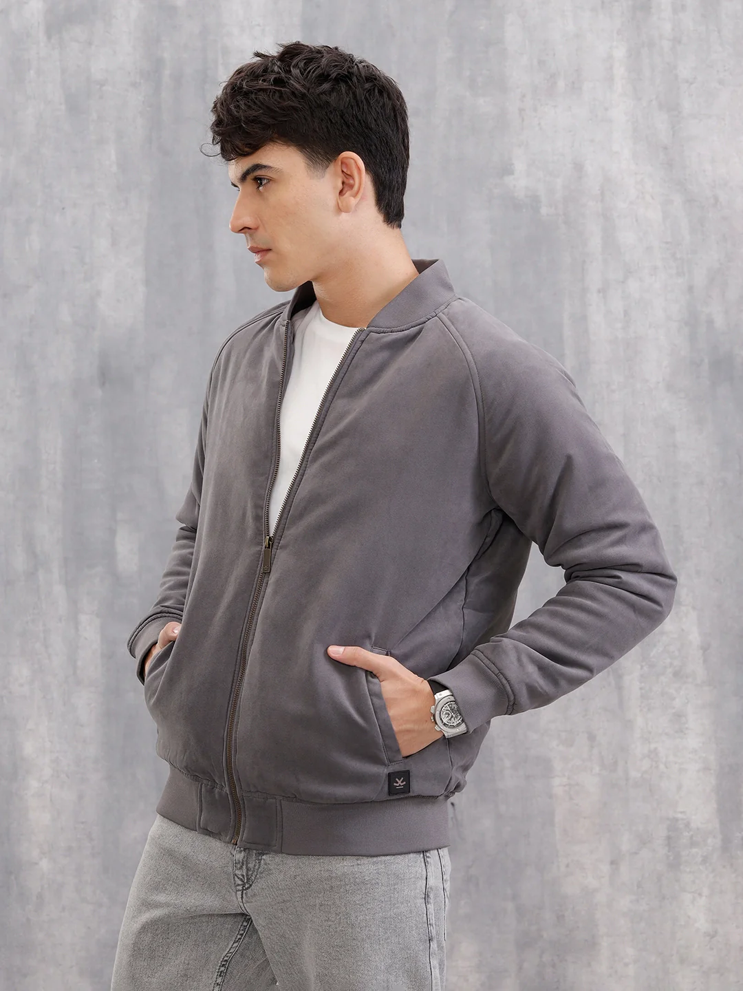 Suede Bomber Jacket I Grey - Image 4