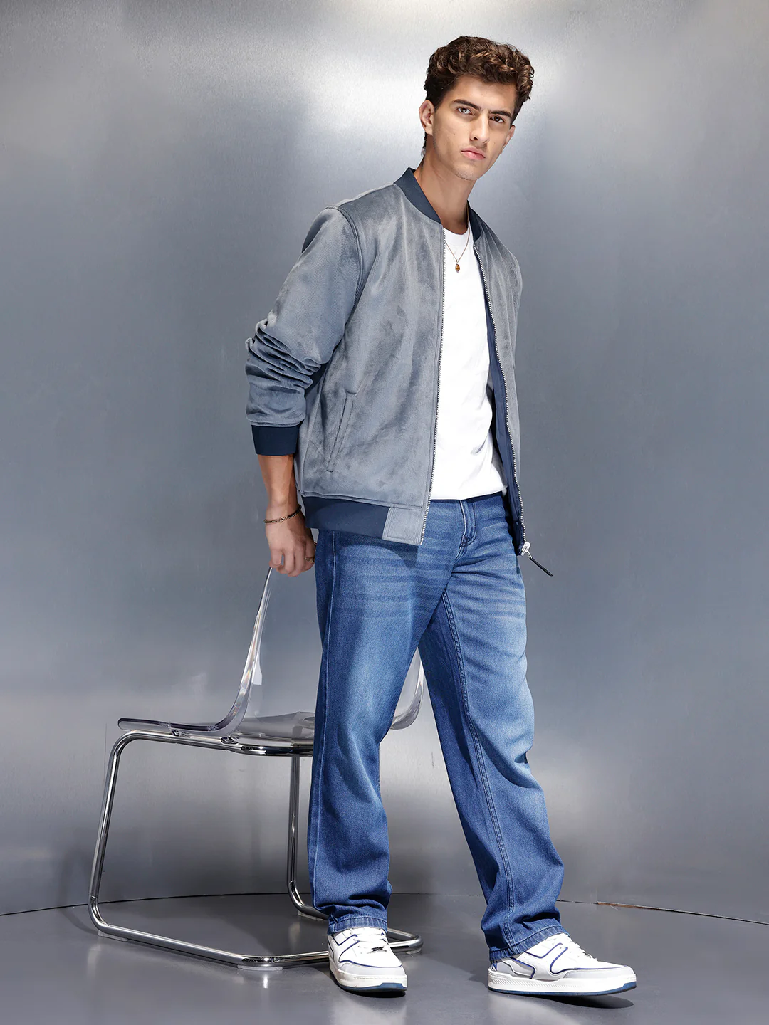 Suede finish bomber Jacket | Blue - Image 2