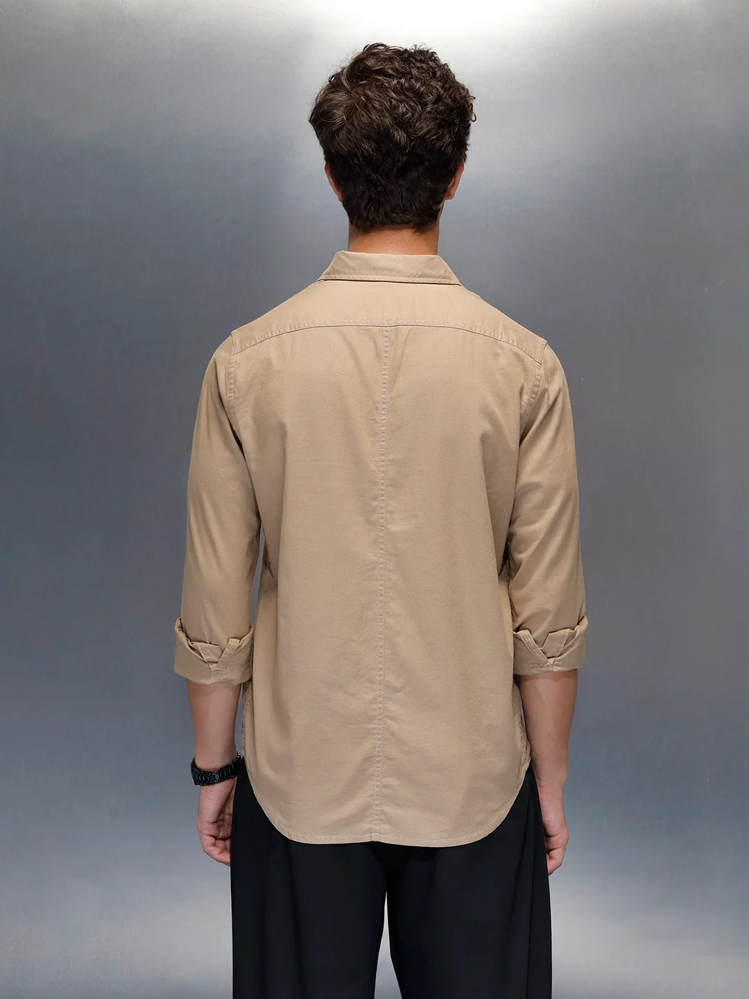 Tailored Slim Fit Casual Shirt for Men | Beige - Image 3