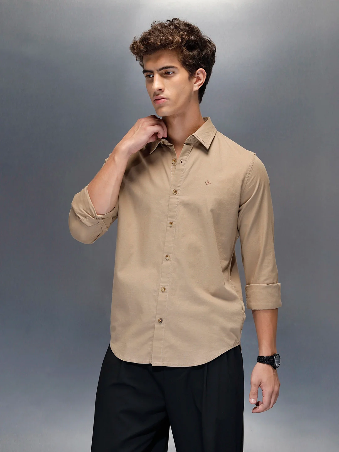 Tailored Slim Fit Casual Shirt for Men | Beige - Image 4