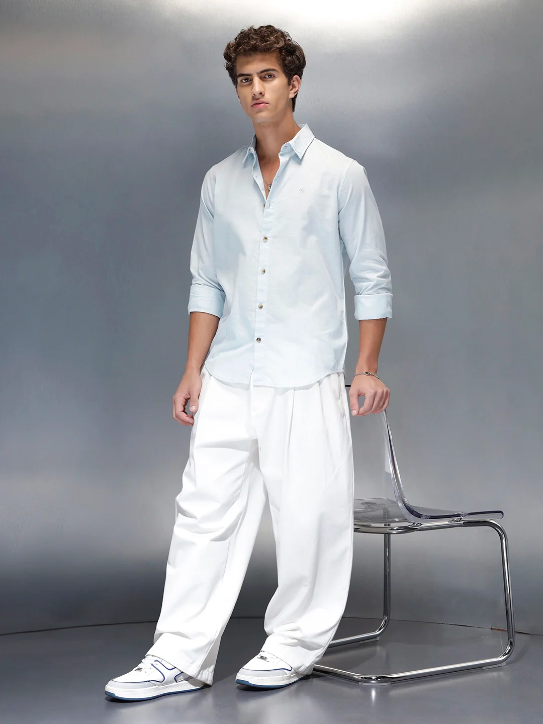 Tailored Slim Fit Casual Shirt for Men | Light Blue - Image 2