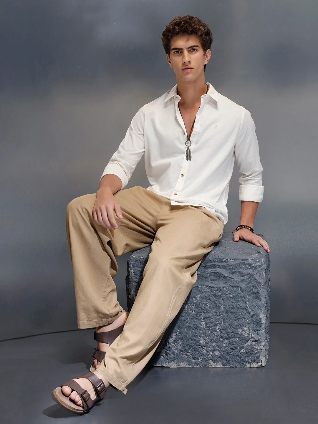 Tailored Slim Fit Casual Shirt for Men | Off White - Image 2