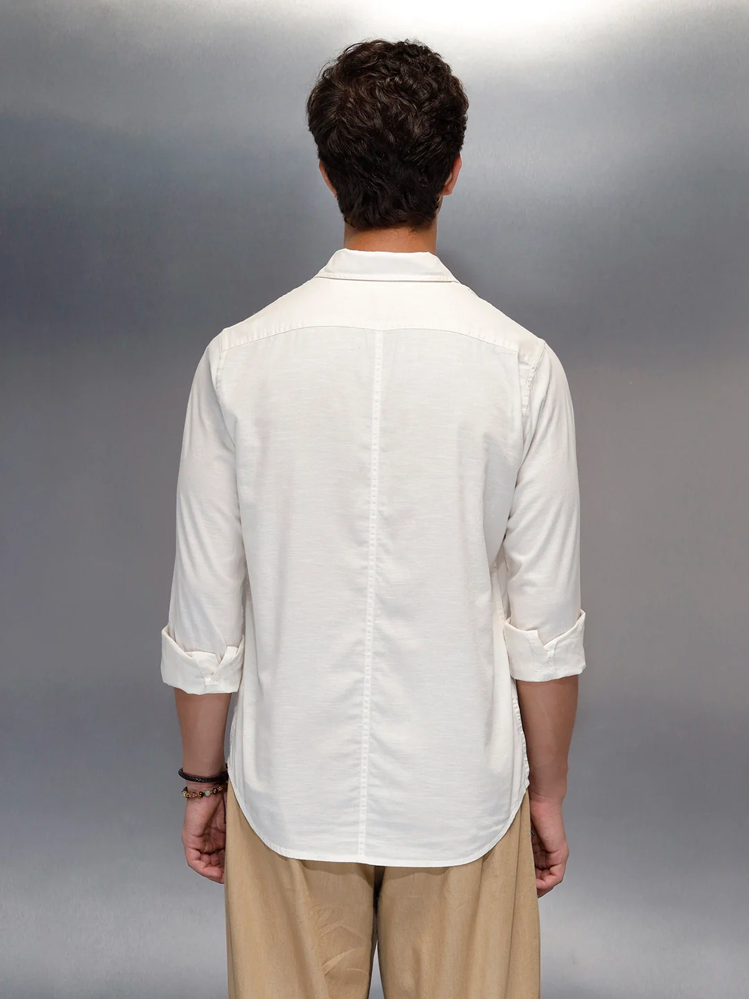 Tailored Slim Fit Casual Shirt for Men | Off White - Image 3