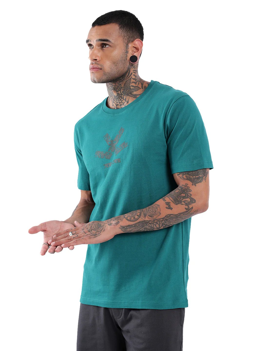 Teal Basic Logo Printed T-Shirt - Image 4