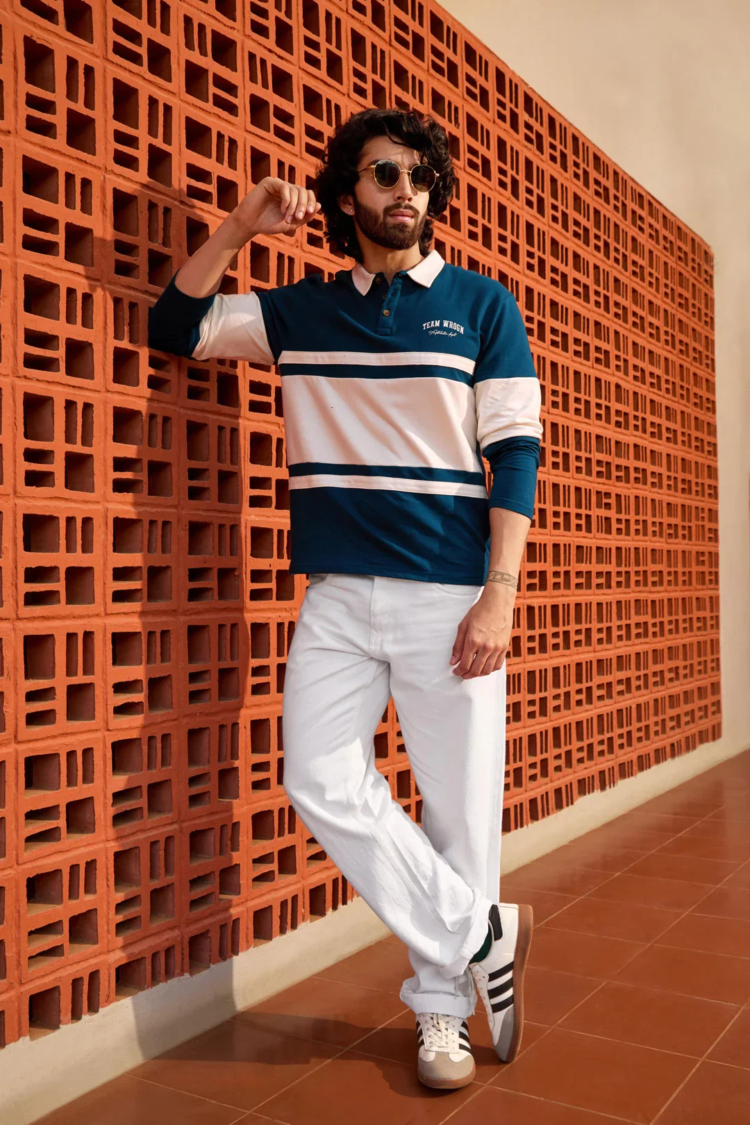 Colour Blocked Varsity Polo T-Shirt | Navy Blue - Image 2