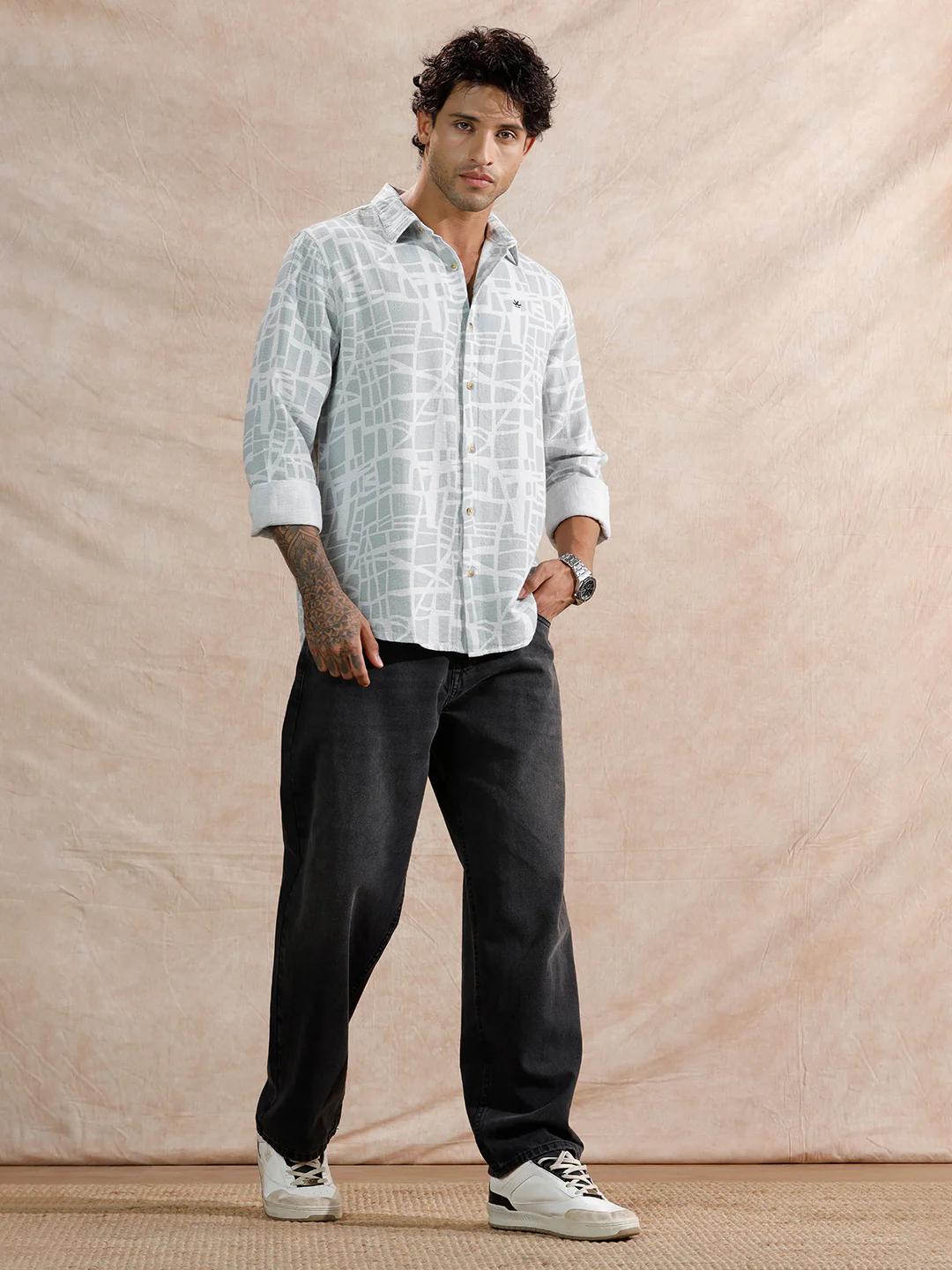Textured AOP Regular Fit Shirt | Light Blue - Image 2
