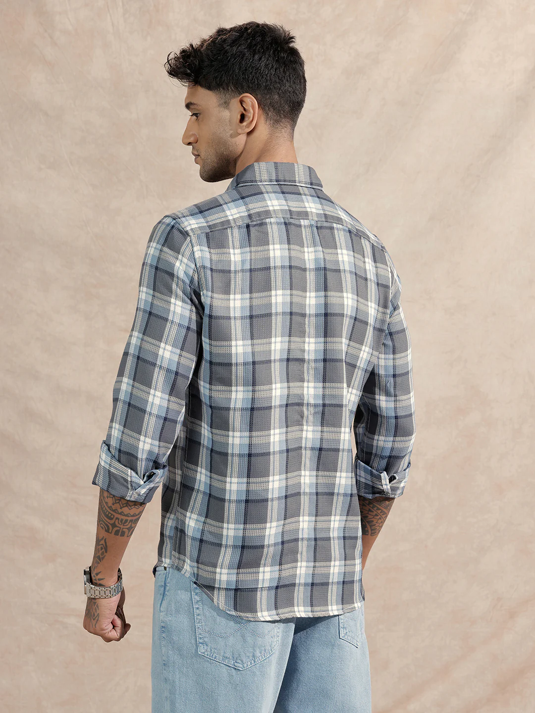 Textured Checked Shirt | Grey - Image 3