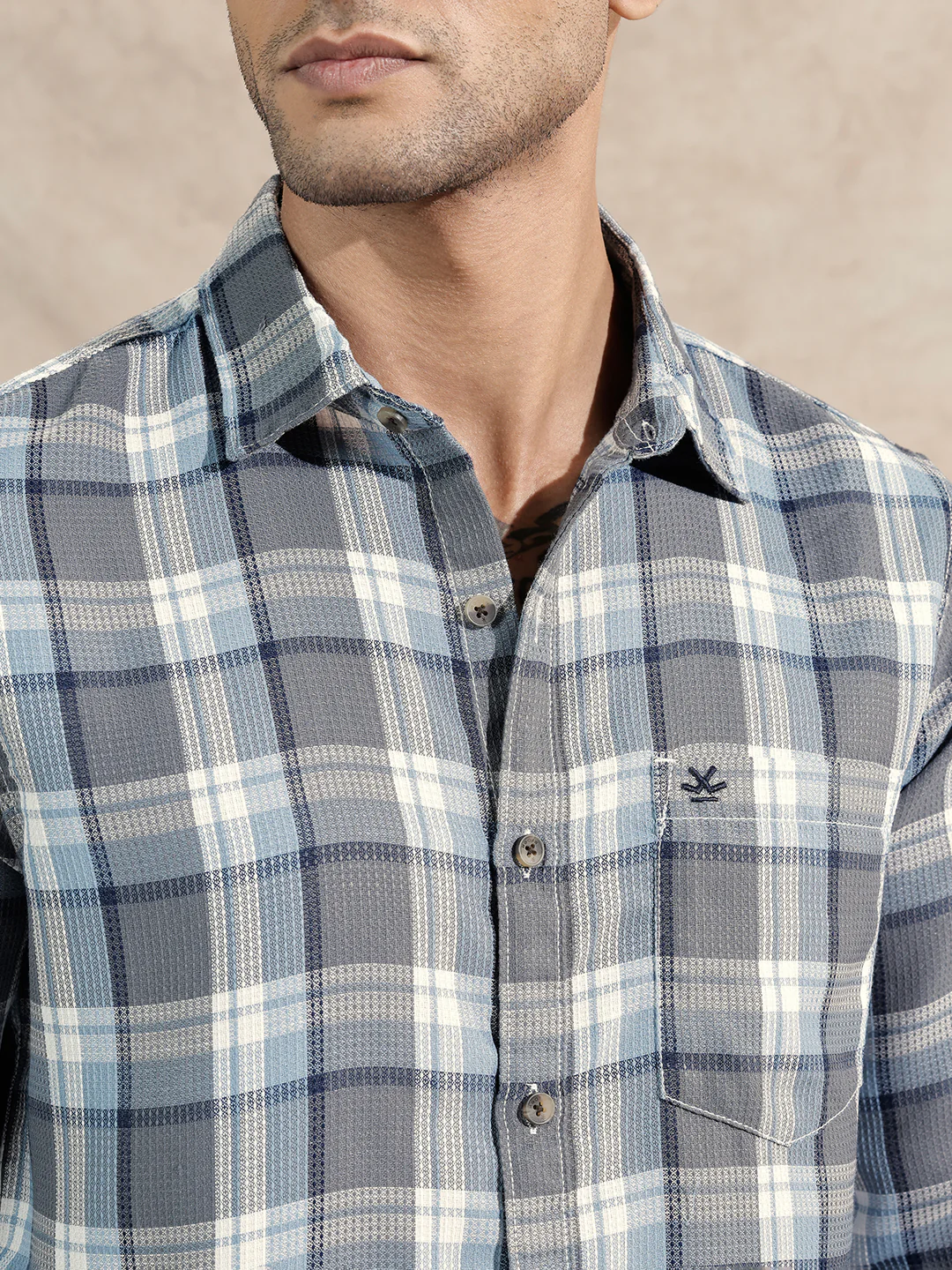 Textured Checked Shirt | Grey - Image 5