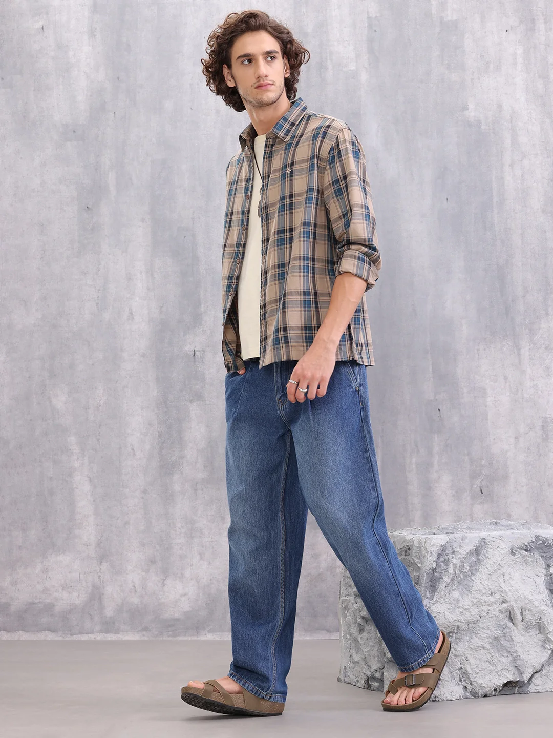 Textured Checkered Cotton Shirt | Brown - Image 2