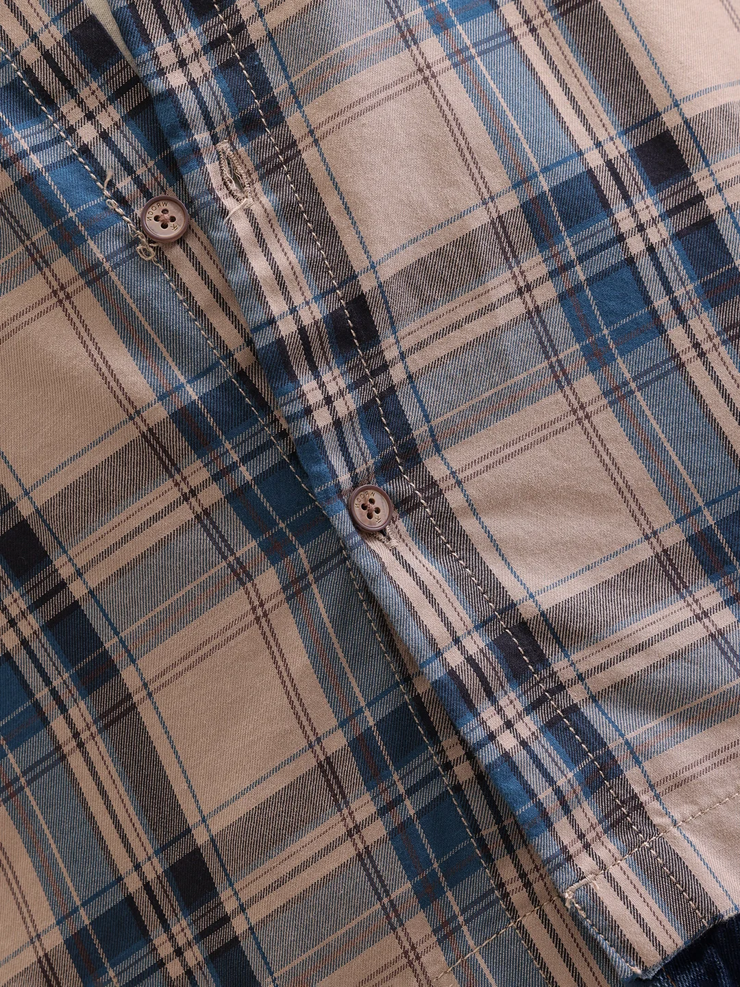 Textured Checkered Cotton Shirt | Brown - Image 5
