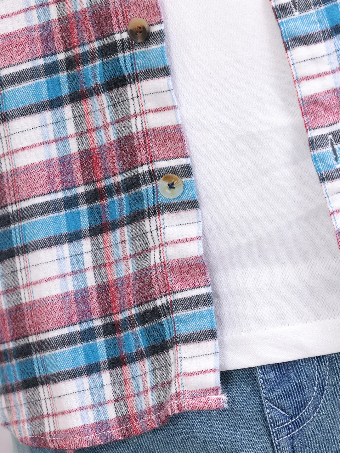 Textured Checkered Patchwork Shirt | Blue - Image 7