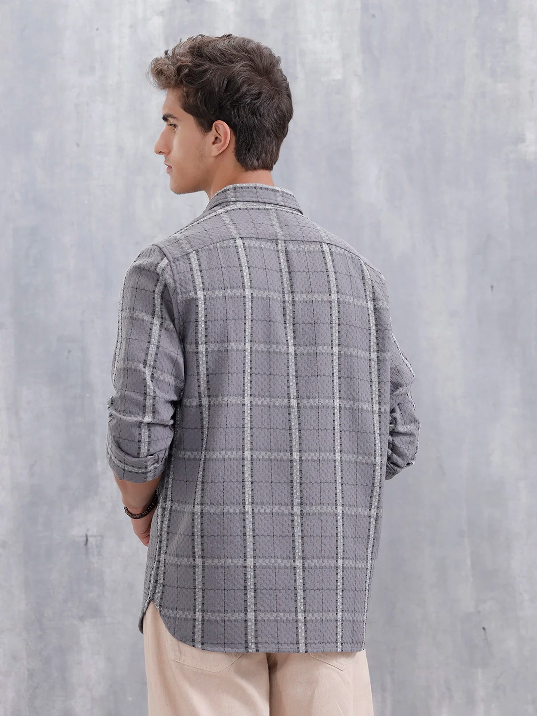 Textured Checkered Pattern Regualr Fit Shirt | Grey - Image 3