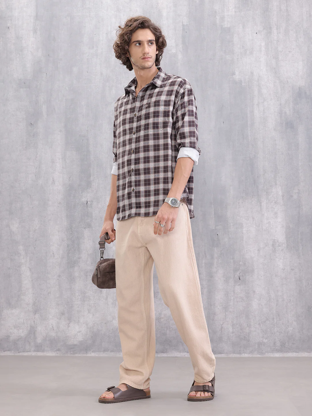 Textured Checkered Regular Fit Shirt | Brown - Image 2