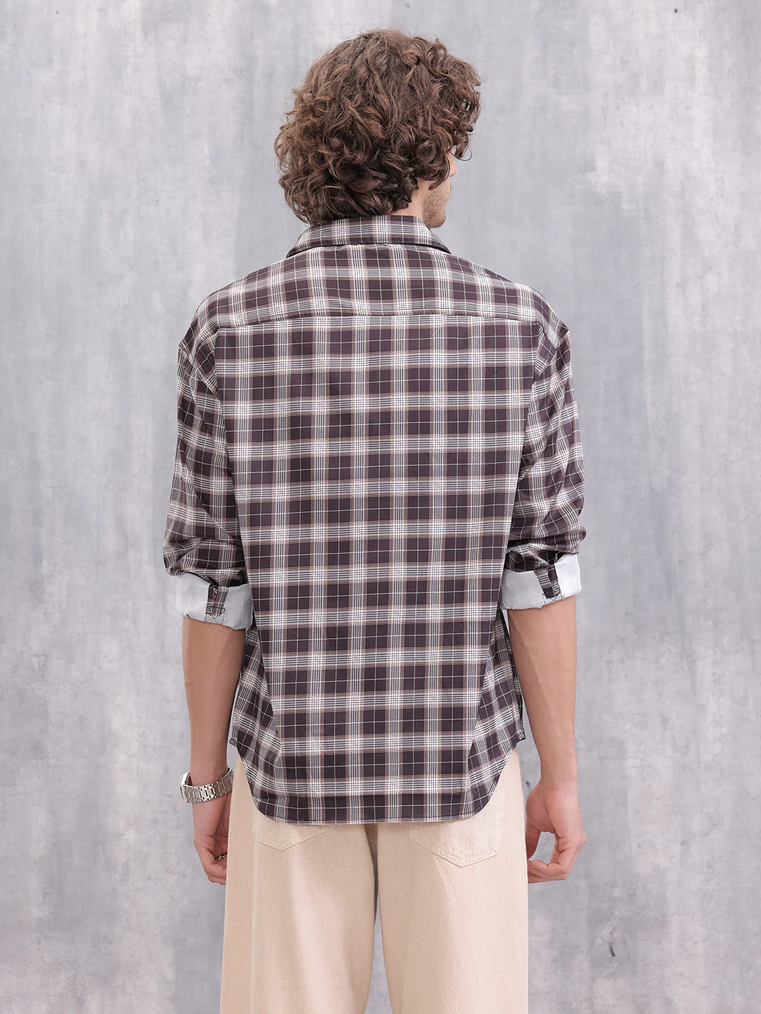 Textured Checkered Regular Fit Shirt | Brown - Image 3