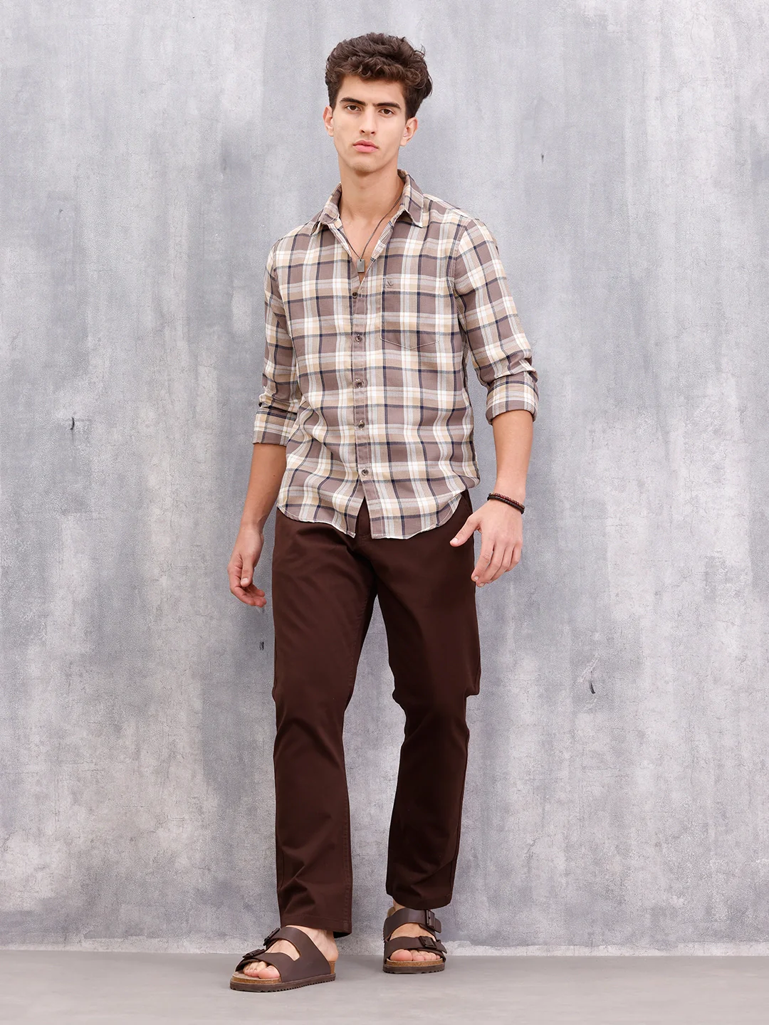 Textured Checkered Shirt | Brown - Image 2