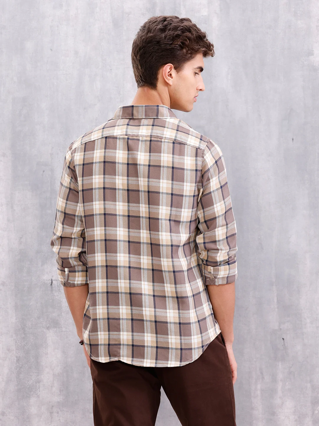 Textured Checkered Shirt | Brown - Image 3